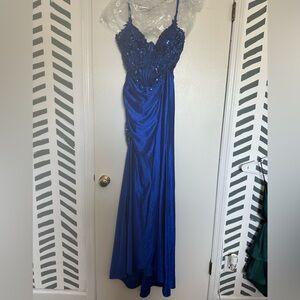 Prom Girl Sheer-Corset Embellished Long Prom Dress CDS439 Royal Blue